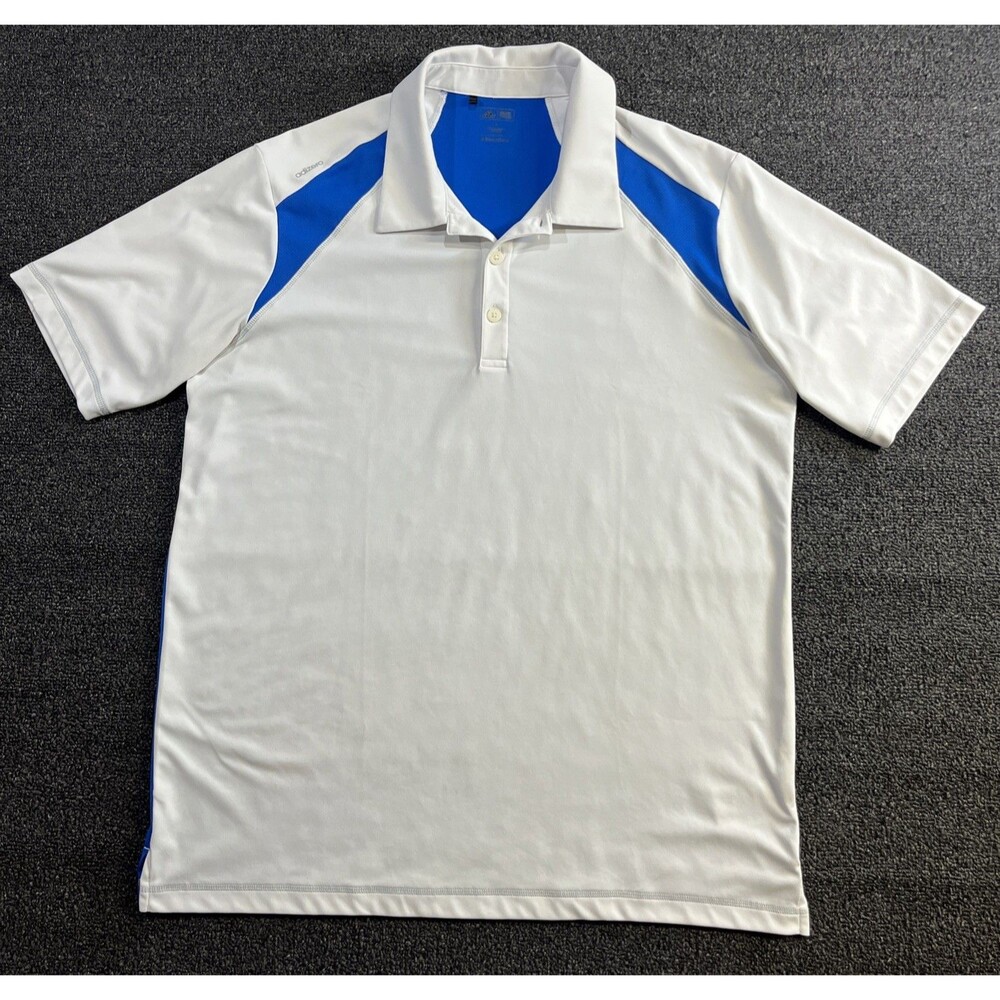Adidas Golf Adizero Mens Large White Blue Short Sleeve Polo Shirt Z70815 - Picture 1 of 12